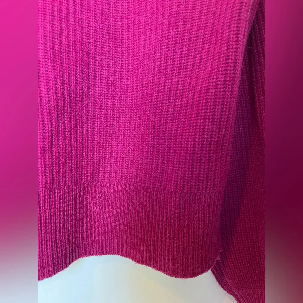 J.Crew 100% Cashmere Puff‎ Sleeve Mockneck Sweater Fuchsia Pink Size S